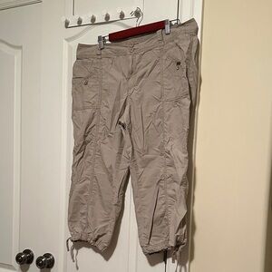 Light Taupe Cargo Capris with Drawstring Hem